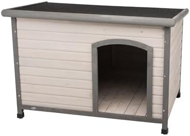 Small grey wooden house with hinged roof