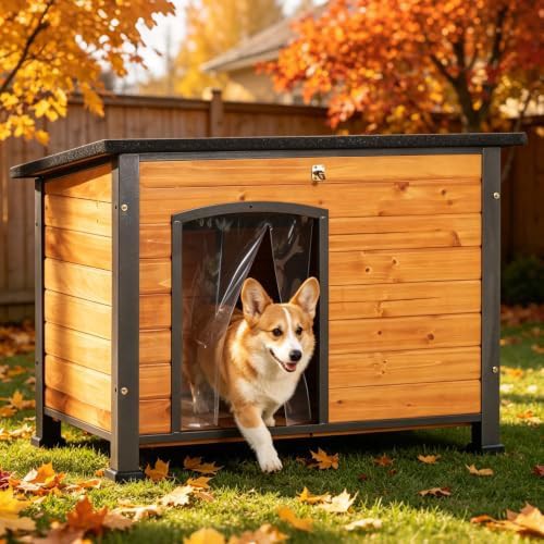 Elevated wooden kennel with iron frame