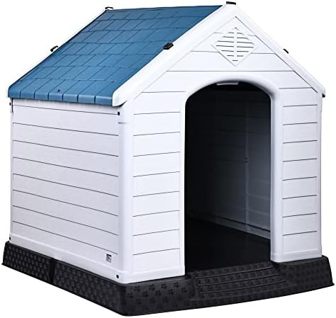 Blue plastic puppy shelter with elevated floor