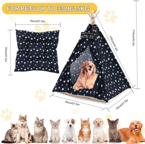 Navy blue stars indoor pet teepee tent — photo 4