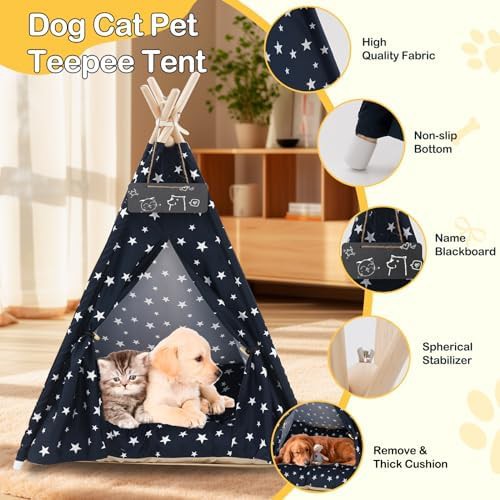 Navy blue stars indoor pet teepee tent — photo 5