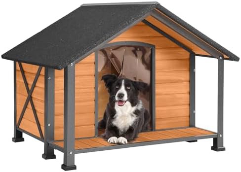 Large wooden kennel with front porch
