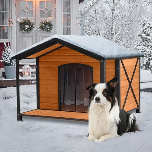 Wooden dog house with large front porch
