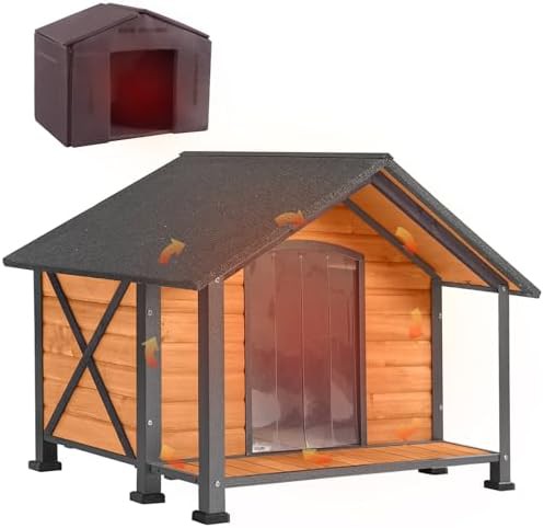 Insulated wooden kennel with iron frame