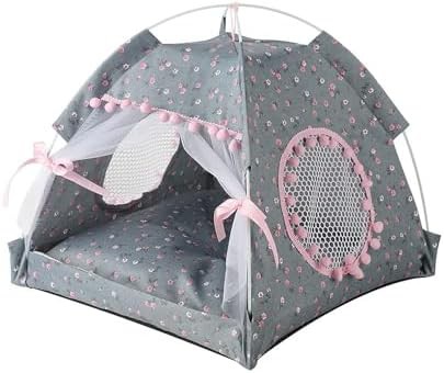 Gray and pink fabric pet tent