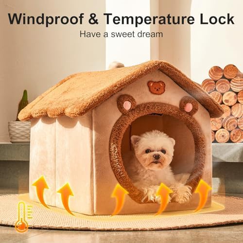 Brown indoor cave dog bed with cover — photo 4