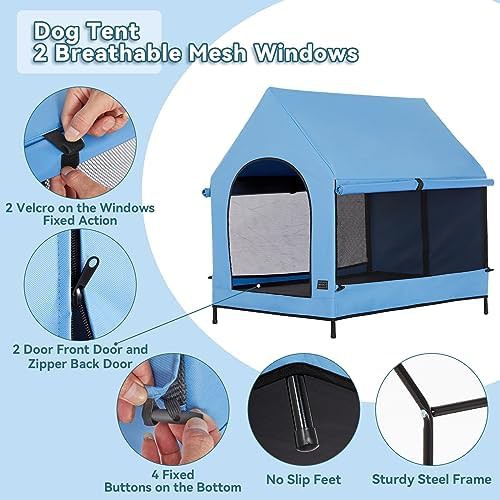 Elevated blue outdoor shelter with PVC canopy — photo 3
