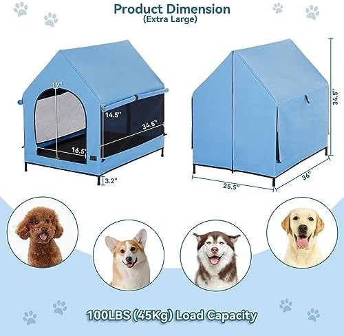 Elevated blue outdoor shelter with PVC canopy — photo 4