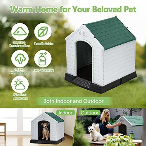Green plastic weatherproof dog house with vents — photo 3