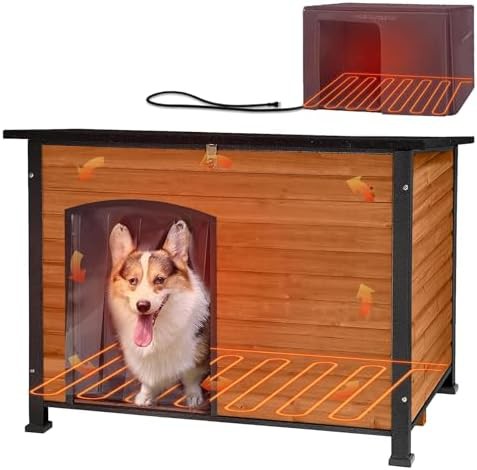 Large heated outdoor wooden dog shelter