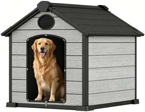 Grey resin elevated outdoor kennel