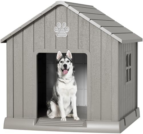 Large grey ventilated outdoor dog kennel