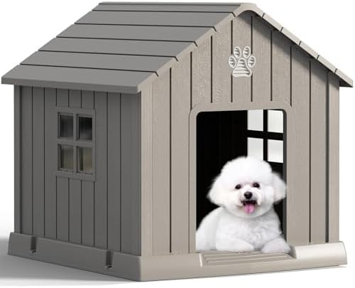 Grey elevated plastic house for medium dogs