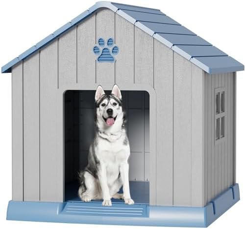 Large blue ventilated outdoor dog house