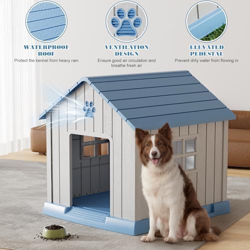Large blue ventilated outdoor dog house — photo 3