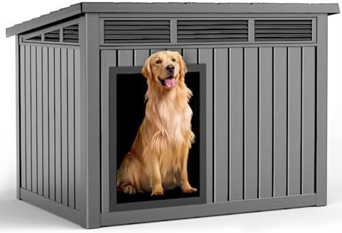 Grey weatherproof large resin dog house