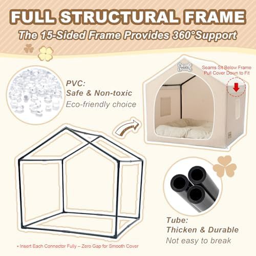 Beige indoor tent dog bed with frame — photo 3
