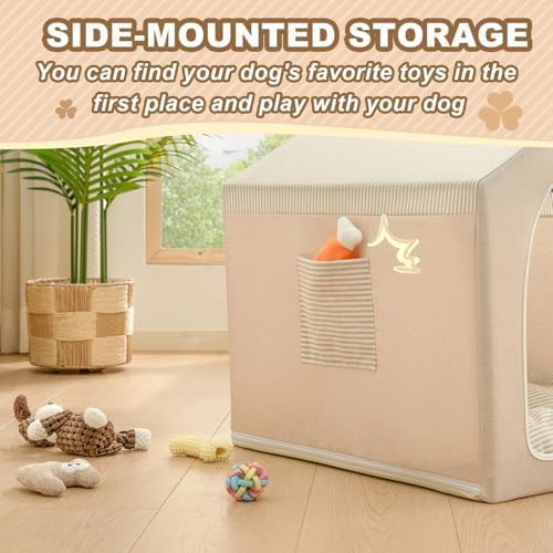 Beige indoor tent dog bed with frame — photo 4