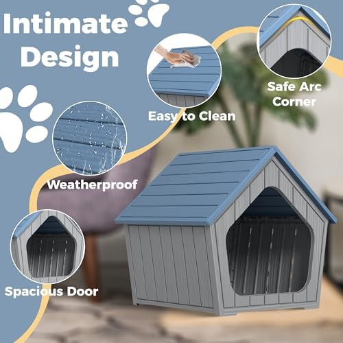 Blue elevated dog kennel with air vents — photo 3