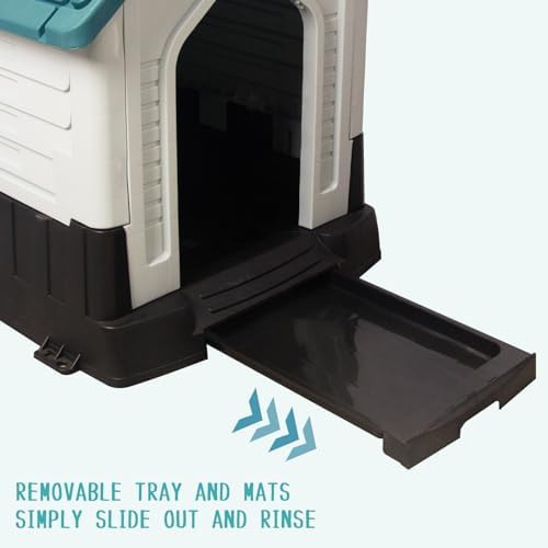 Blue plastic elevated indoor outdoor kennel — photo 4