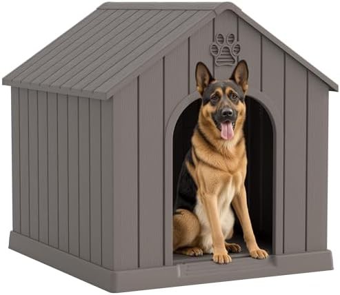 Large grey elevated plastic dog house