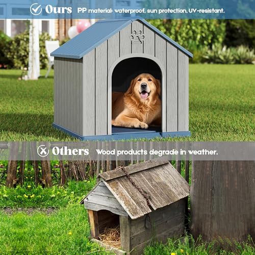 Blue elevated plastic dog house with vents — photo 3