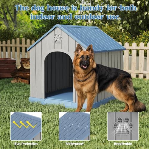 Blue elevated plastic dog house with vents — photo 4