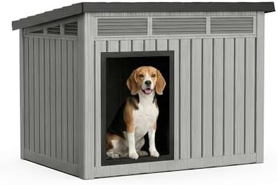 Medium grey weatherproof plastic dog house
