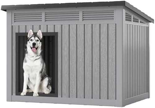 Grey weatherproof plastic dog house for indoors