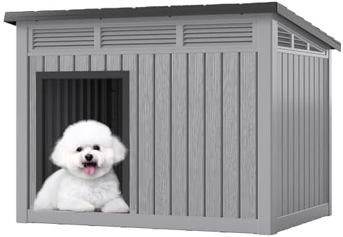 Medium grey dog house with weatherproof roof