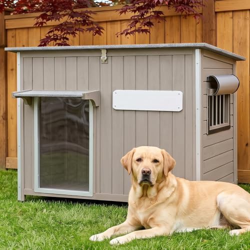 Weatherproof wooden house for medium dogs