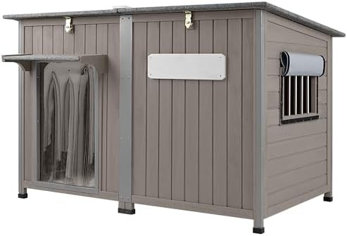 Raised Wooden Doghouse with Asphalt Roof