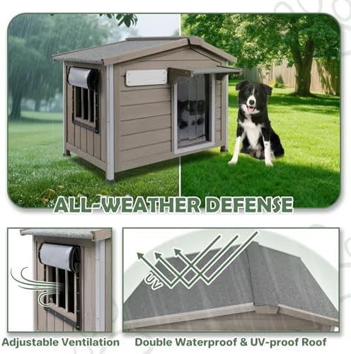 Wooden dog house with waterproof door curtain — photo 3