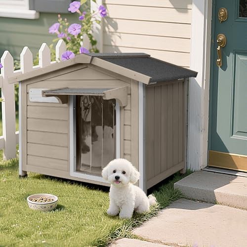 Small wooden dog house with openable roof