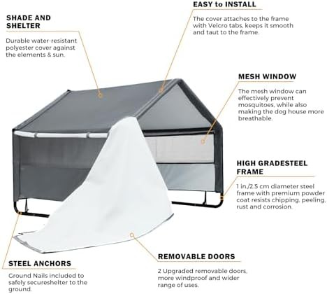Grey outdoor dog house with mesh windows — photo 3
