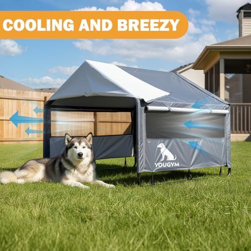 Grey outdoor dog house with mesh windows — photo 4