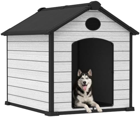 Grey ventilated plastic outdoor dog house