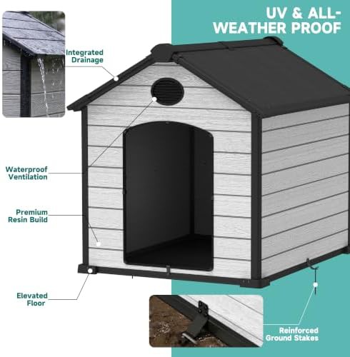Grey ventilated plastic outdoor dog house — photo 3