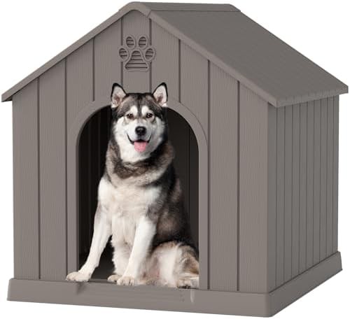 Medium large grey plastic dog house with vents