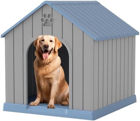 Classic blue elevated dog kennel with vents