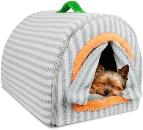 Grey enclosed indoor dog bed and house