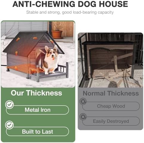 Grey heated dog house with elevated porch — photo 3