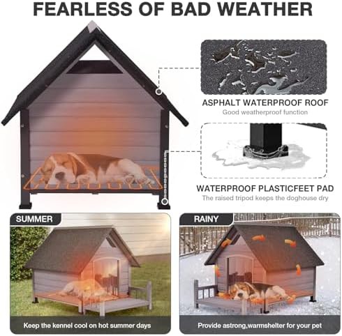 Grey heated dog house with elevated porch — photo 4