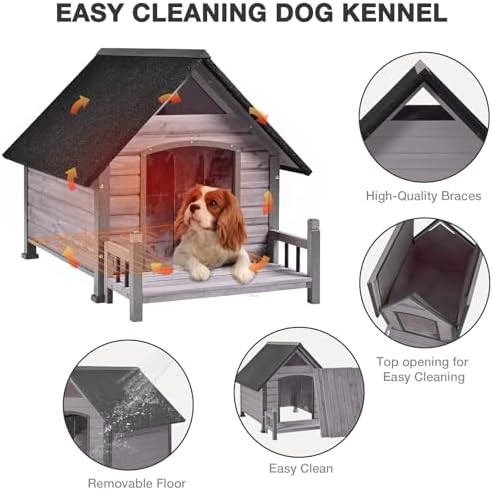 Grey heated dog house with elevated porch — photo 5