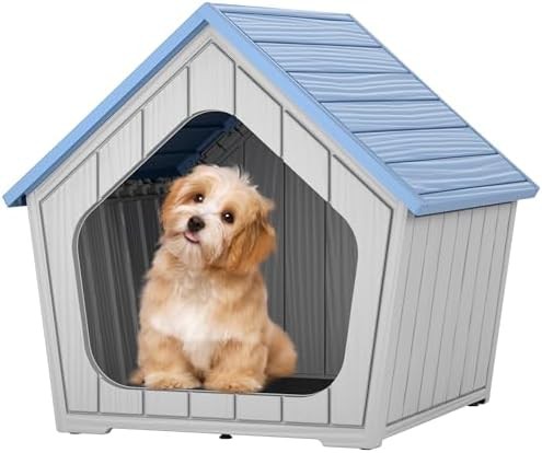 Small blue plastic kennel with porch