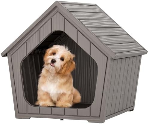 Small grey plastic shelter with porch