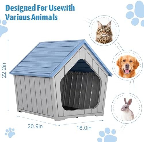 Small blue plastic dog house with vents — photo 3