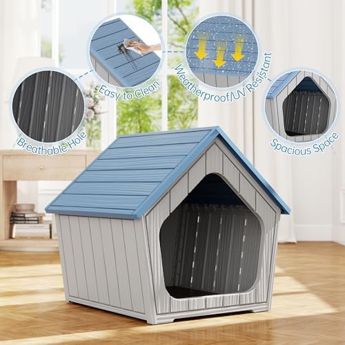 Small blue plastic dog house with vents — photo 4