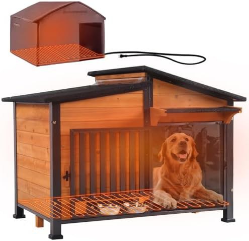 Heated iron frame dog cage for winter