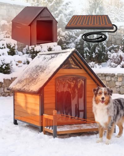 Insulated large dog house with heating pad